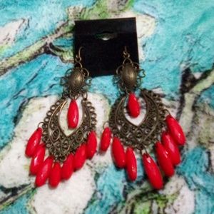 Red chandelier earrings
